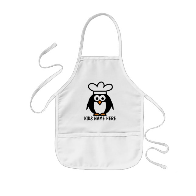 Personalised name apron for kids | Penguin chef (Front)
