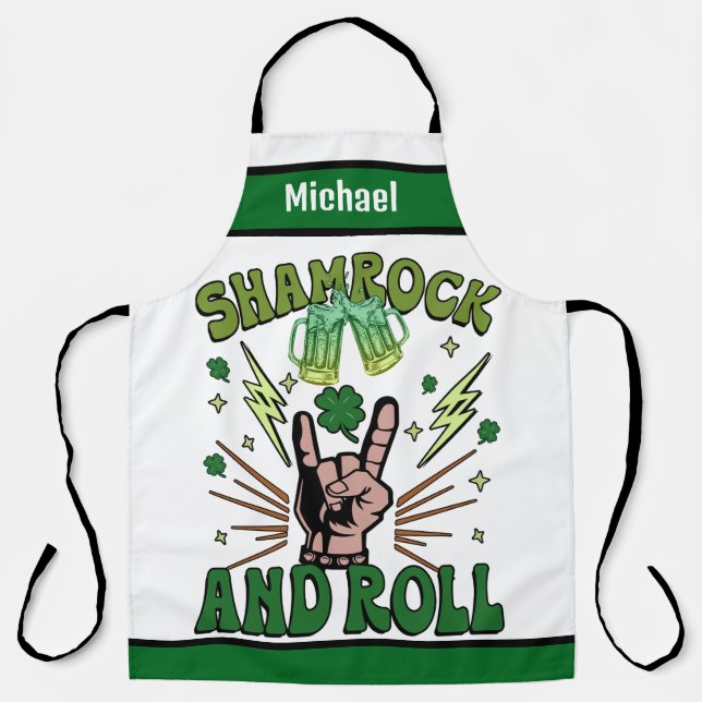 Personalised Name Aprons, Shamrock & Roll Punny Apron (Front)