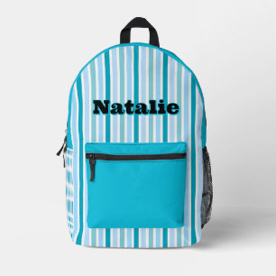 Personalised Name AQUA BLUE LINE STRIPES Printed Backpack