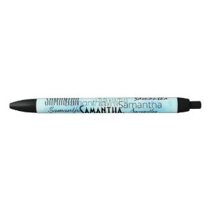 Personalised Name Aqua Blue White Black Ink Pen