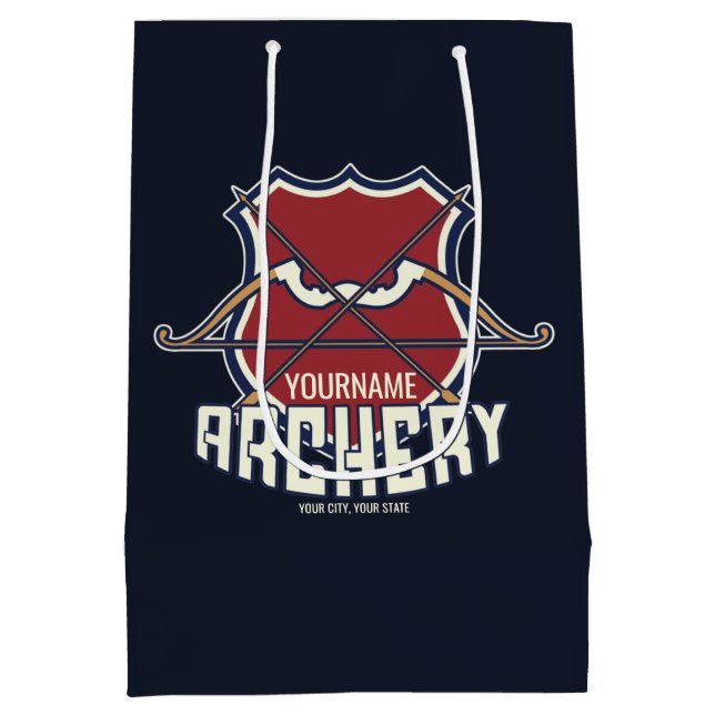 Personalised NAME Archery Sports Recurve Bow Arrow Medium Gift Bag (Back)