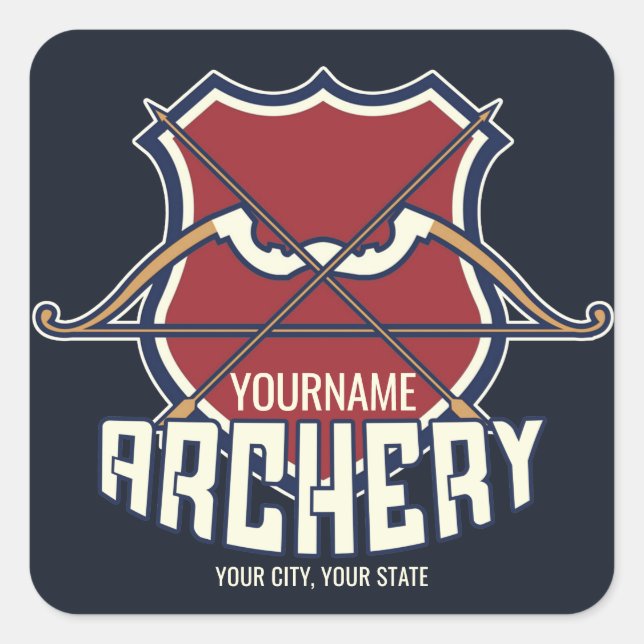 Personalised NAME Archery Sports Recurve Bow Arrow Square Sticker (Front)