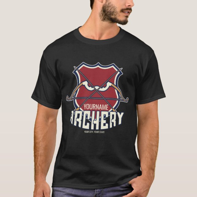 Personalised NAME Archery Sports Recurve Bow Arrow T-Shirt (Front)