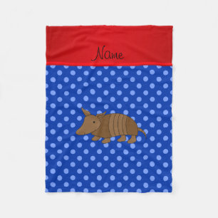 Personalised name armadillo blue polka dots fleece blanket