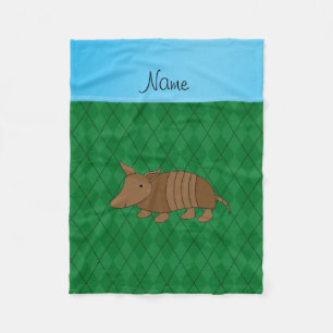 Personalised name armadillo green argyle fleece blanket