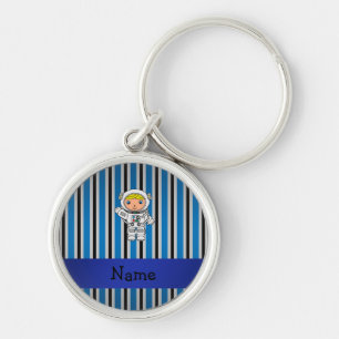 Personalised name astronaut blue stripes key ring