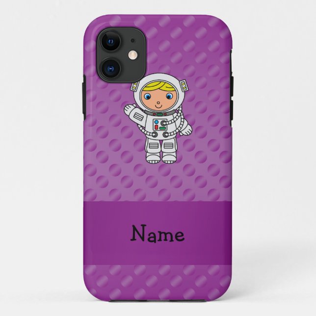 Personalised name astronaut purple polka dots Case-Mate iPhone case (Back)