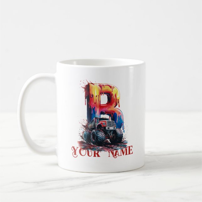  Personalised Name 'B' Mud Splatter Monstrous Truc Coffee Mug (Left)