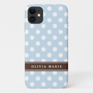 Personalised Name Baby Blue Polka Dots Pattern iPhone 11 Case