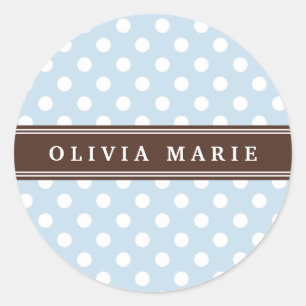 Personalised Name Baby Blue Polka Dots Pattern Classic Round Sticker