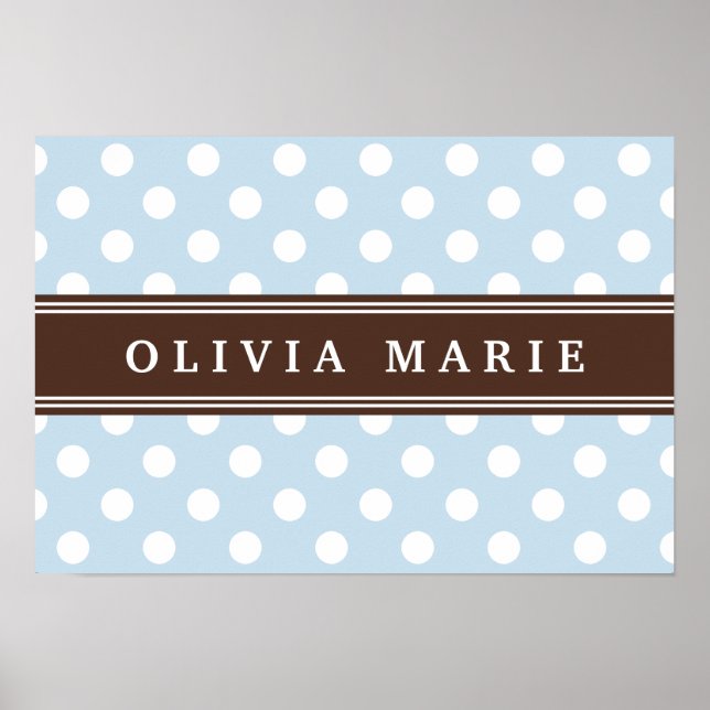 Personalised Name Baby Blue Polka Dots Pattern Poster (Front)