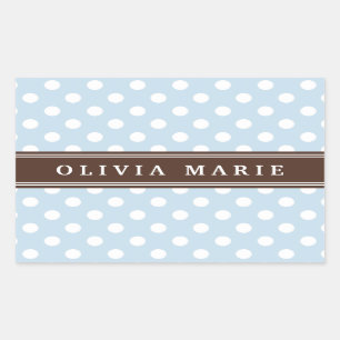 Personalised Name Baby Blue Polka Dots Pattern Rectangular Sticker
