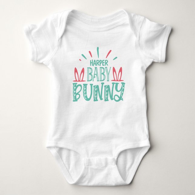 Personalised NAME Baby Bunny Butterfly Easter Eggs Bodysuit (Front)