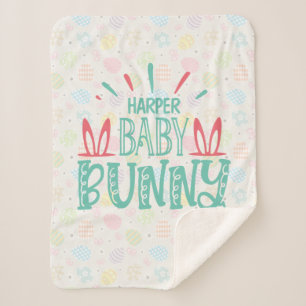Personalised NAME Baby Bunny Butterfly Easter Eggs Sherpa Blanket