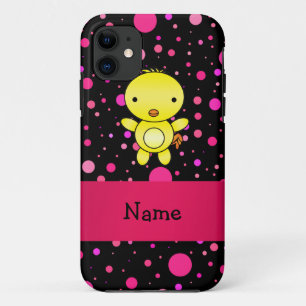 Personalised name baby chick black pink polka dots iPhone 11 case