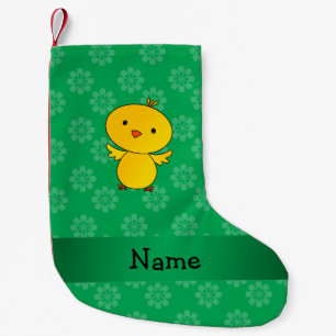 Personalised name baby chick green flowers small christmas stocking