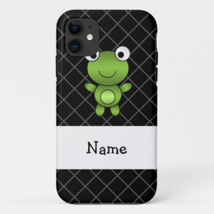 Personalised name baby frog black criss cross iPhone 11 case