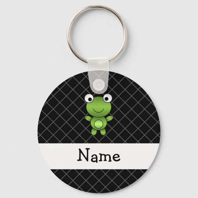 Personalised name baby frog black criss cross key ring (Front)