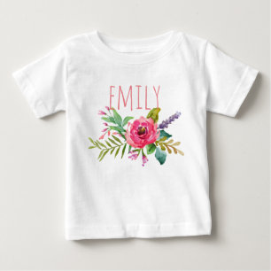 Personalised Name Baby Girl Watercolor Floral-2 T-Shirt