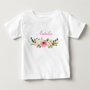 Personalised Name Baby Girl Watercolor Floral-7 T-Shirt
