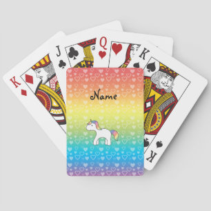 Personalised name baby unicorn rainbow hearts playing cards
