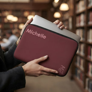 Personalised Name Back to School Burgundy Laptop Sleeve