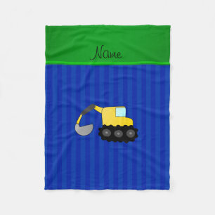 Personalised name backhoe blue stripes fleece blanket