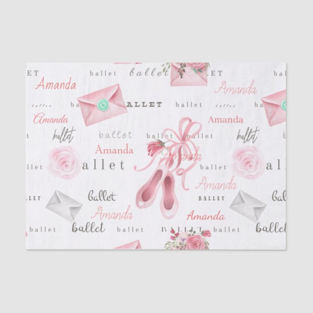 Personalised Name Ballerina Ballet Custom Pink Tissue Paper (Front)