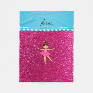 Personalised name ballerina neon hot pink glitter fleece blanket