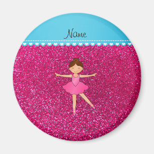 Personalised name ballerina neon hot pink glitter magnet