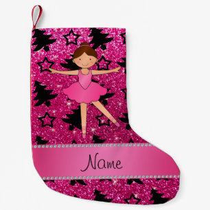 Personalised name ballerina pink glitter trees small christmas stocking