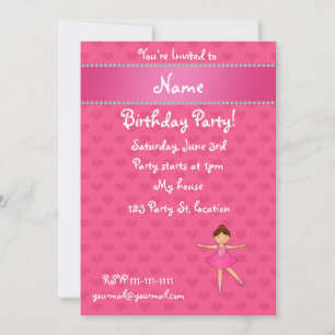 Personalised name ballerina pink hearts invitation