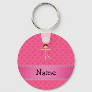 Personalised name ballerina pink hearts key ring