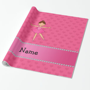 Personalised name ballerina pink hearts wrapping paper