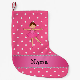 Personalised name ballerina pink white polka dots small christmas stocking