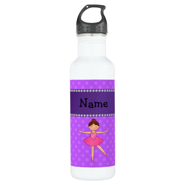 Personalised name ballerina purple polka dots 710 ml water bottle (Front)