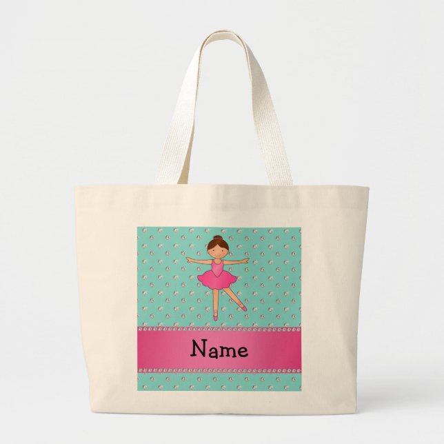 Personalised name ballerina seafoam green diamonds large tote bag (Front)