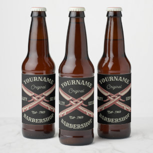 Personalised NAME Barber Straight Razor Barbershop Beer Bottle Label