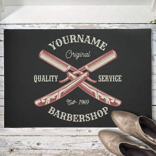 Personalised NAME Barber Straight Razor Barbershop Doormat