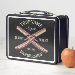 Personalised NAME Barber Straight Razor Barbershop Metal Lunch Box