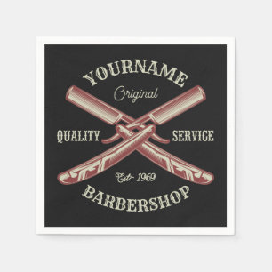 Personalised NAME Barber Straight Razor Barbershop Napkin