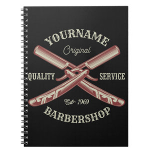 Personalised NAME Barber Straight Razor Barbershop Notebook
