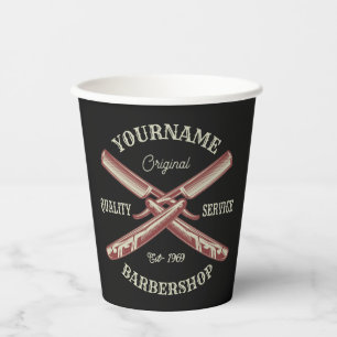 Personalised NAME Barber Straight Razor Barbershop Paper Cups