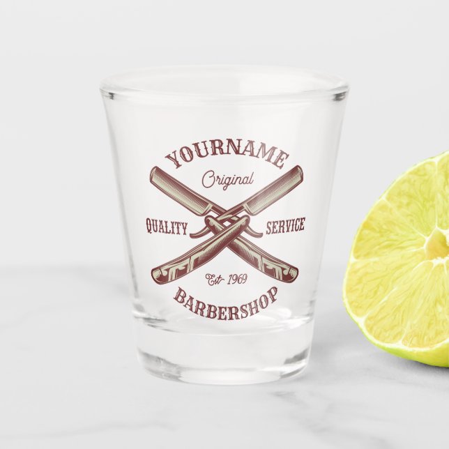 Personalised NAME Barber Straight Razor Barbershop Shot Glass (Front)