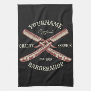 Personalised NAME Barber Straight Razor Barbershop Tea Towel