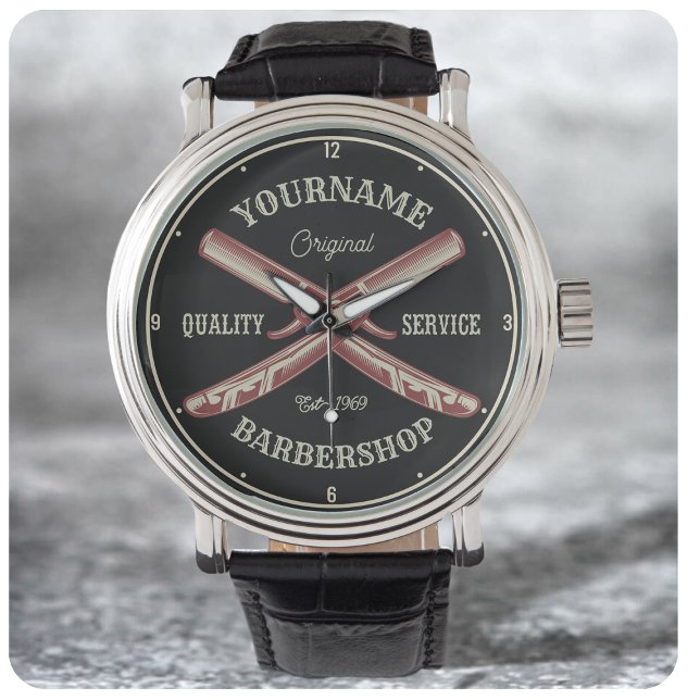 Personalised NAME Barber Straight Razor Barbershop Watch (Creator Uploaded)