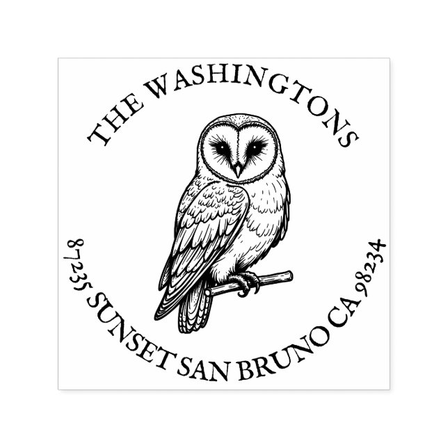 Personalised Name Barn Owl Return Address Stamp (Design)
