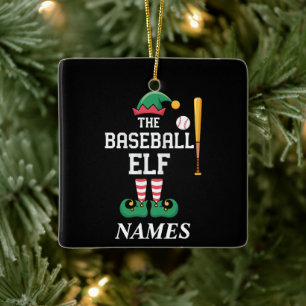 Personalised Name Baseball Elf Family Matching  Ceramic Ornament