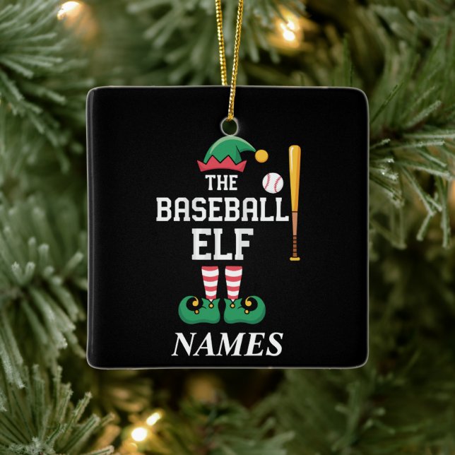 Personalised Name Baseball Elf Family Matching  Ceramic Ornament (Tree)