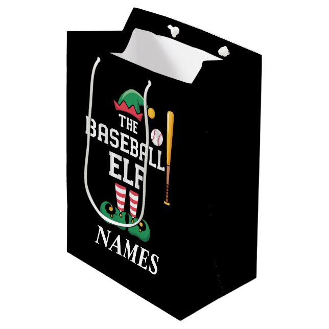 Personalised Name Baseball Elf Family Matching  Medium Gift Bag (Front Angled)